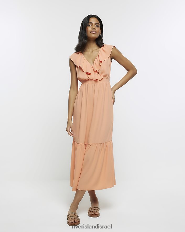 לבוש River Island שמלת מקסי עם סלסולים אלמוג נשים BDZ408800