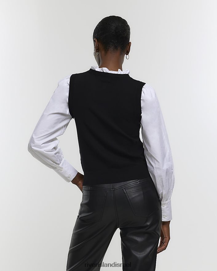 לבוש River Island טופ היברידי עם שרוול נפוח שָׁחוֹר נשים BDZ408801
