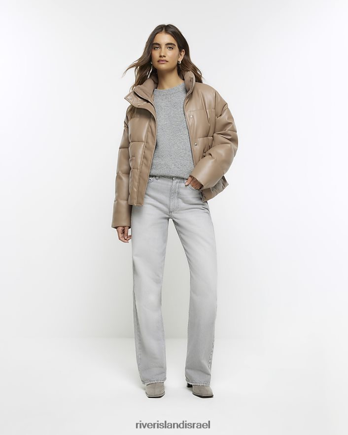 לבוש River Island ז'קט מרופד מעור מלאכותי חום נשים BDZ408806