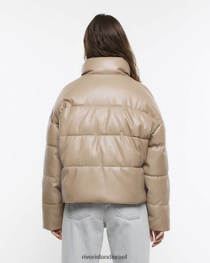 לבוש River Island ז'קט מרופד מעור מלאכותי חום נשים BDZ408806