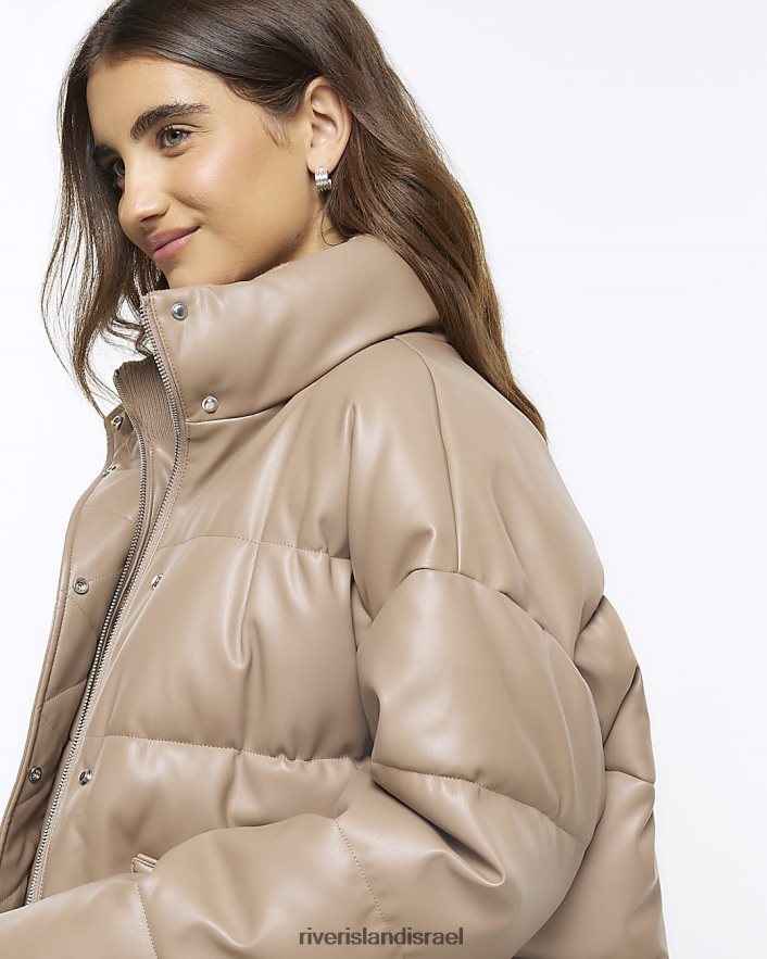 לבוש River Island ז'קט מרופד מעור מלאכותי חום נשים BDZ408806