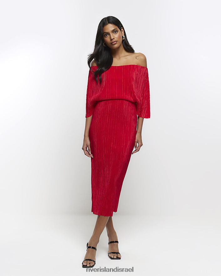 לבוש River Island שמלת מידי של ברדו דרייפ פליס אָדוֹם נשים BDZ408808
