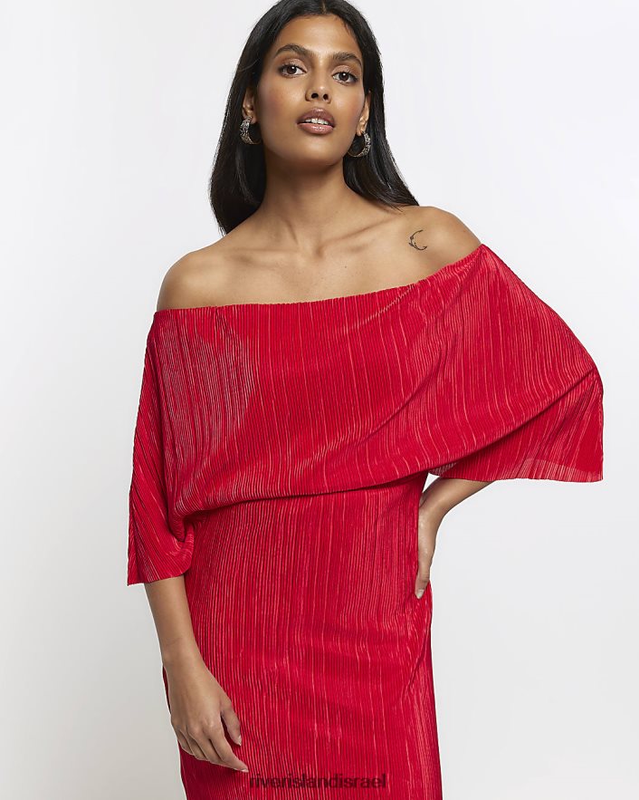 לבוש River Island שמלת מידי של ברדו דרייפ פליס אָדוֹם נשים BDZ408808