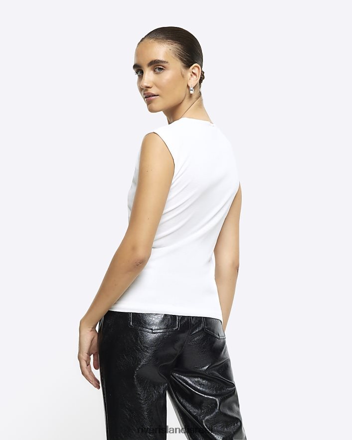לבוש River Island חלק עליון ללא שרוולים לבן נשים BDZ408813