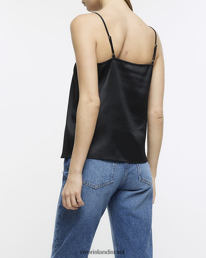 לבוש River Island חלק עליון קמי עם עיטור תחרה שָׁחוֹר נשים BDZ408817