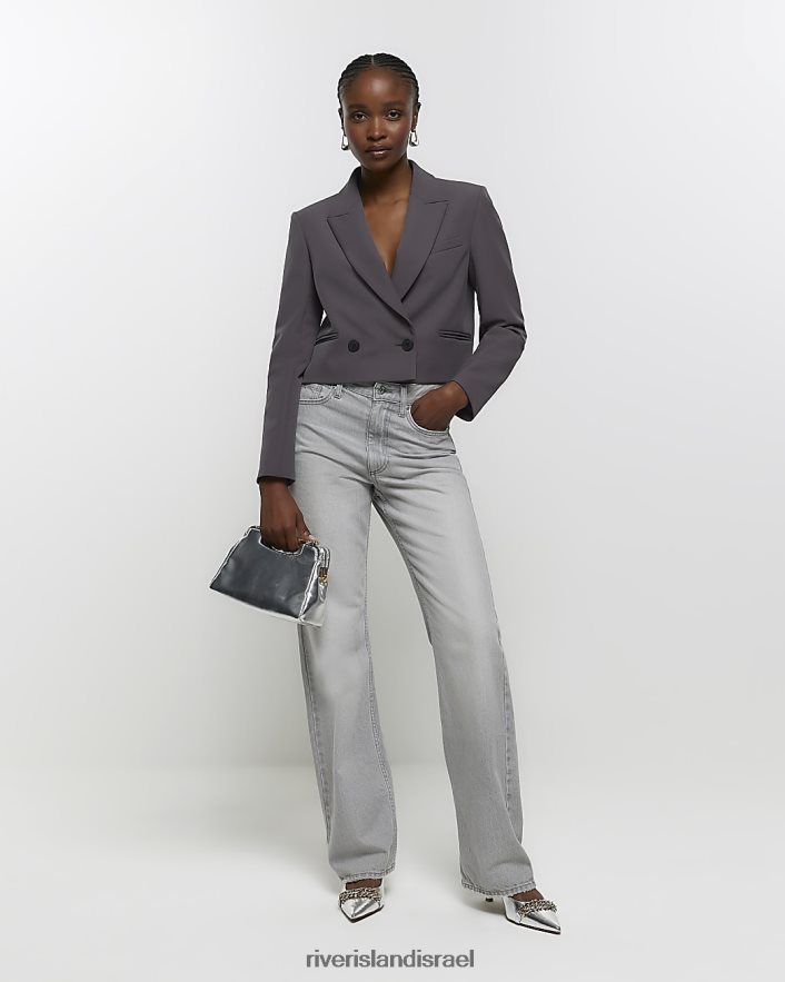 לבוש River Island בלייזר קרופ מובנה אפור נשים BDZ408820