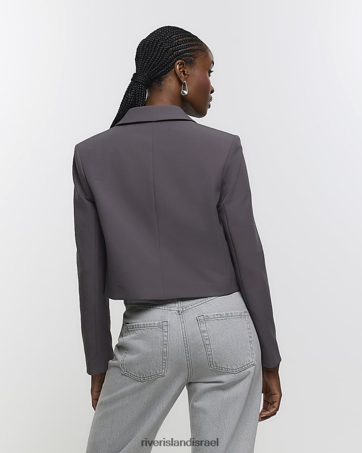 לבוש River Island בלייזר קרופ מובנה אפור נשים BDZ408820