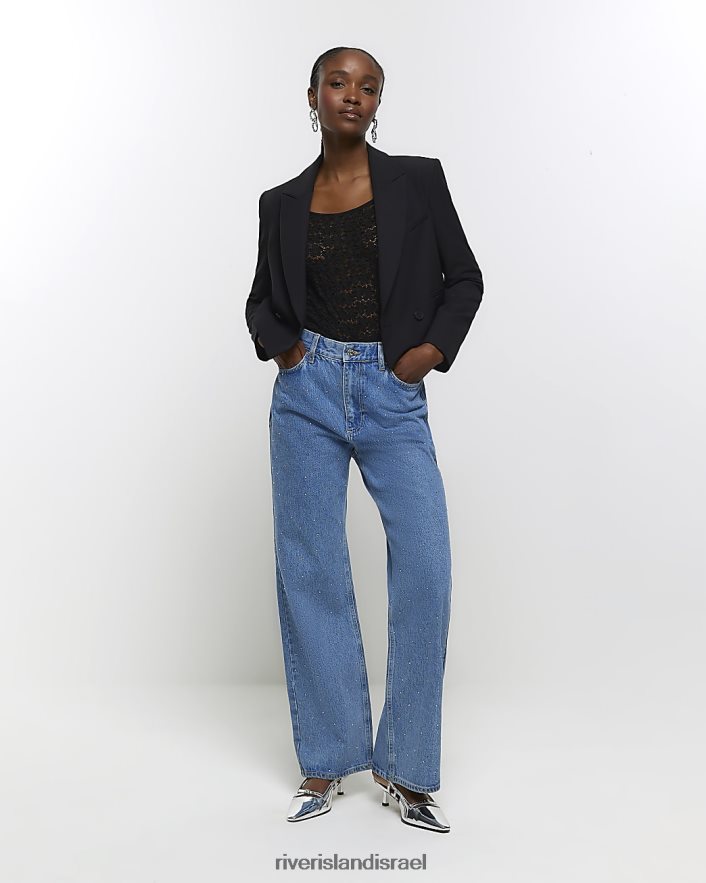 לבוש River Island בלייזר קרופ שָׁחוֹר נשים BDZ408821