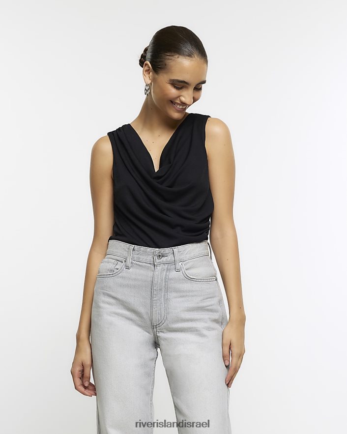 לבוש River Island גופייה עם צווארון שָׁחוֹר נשים BDZ408822