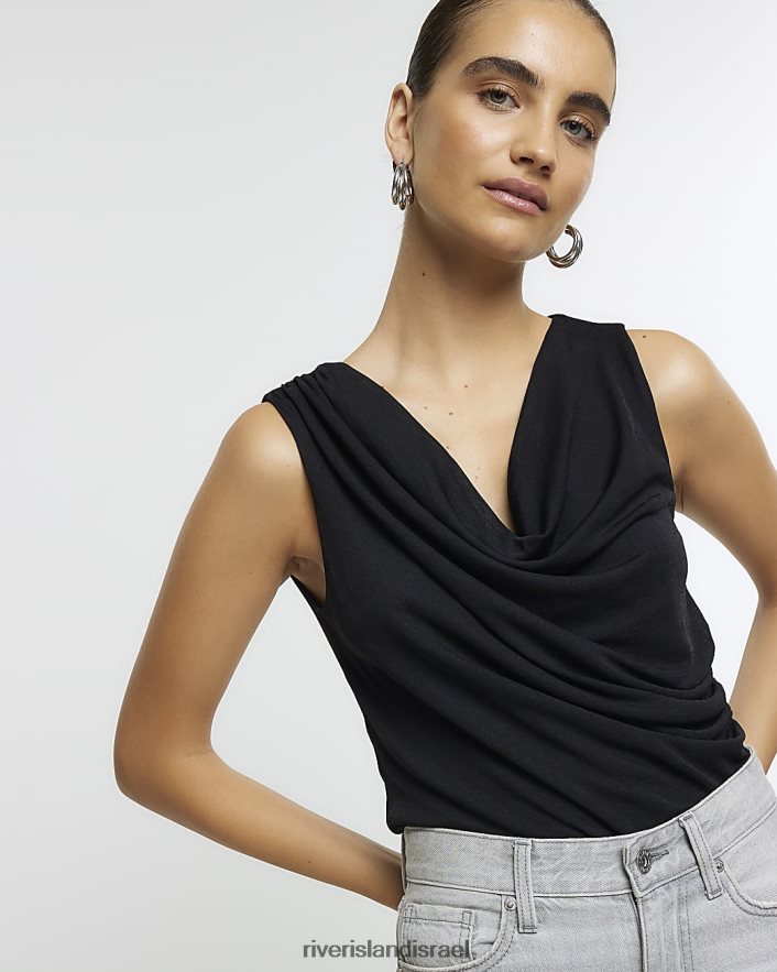 לבוש River Island גופייה עם צווארון שָׁחוֹר נשים BDZ408822