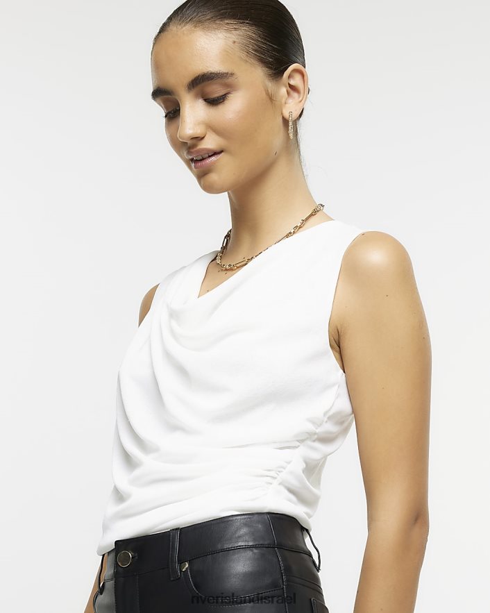 לבוש River Island גופייה עם צווארון לבן נשים BDZ408823