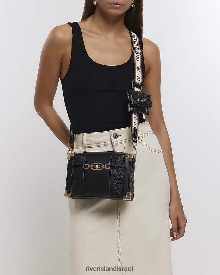 אביזרים River Island תיק קרוס גוף מובלט שָׁחוֹר נשים BDZ408825