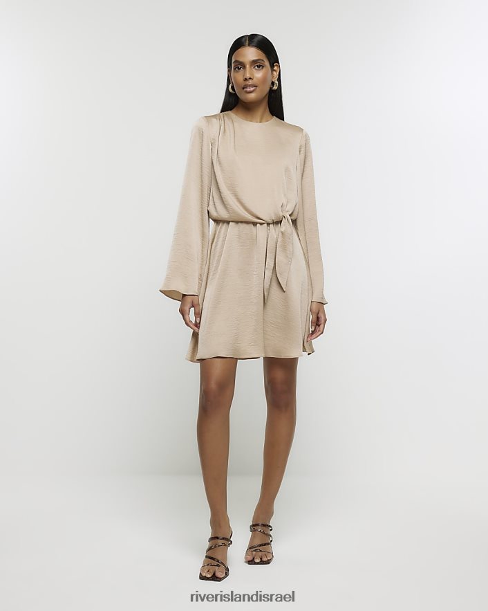 לבוש River Island שמלת מיני עם קשר קדמי בז' נשים BDZ408834