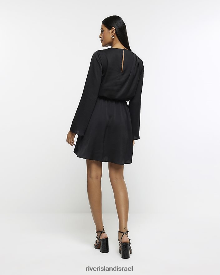 לבוש River Island שמלת מיני עם קשר קדמי שָׁחוֹר נשים BDZ408835