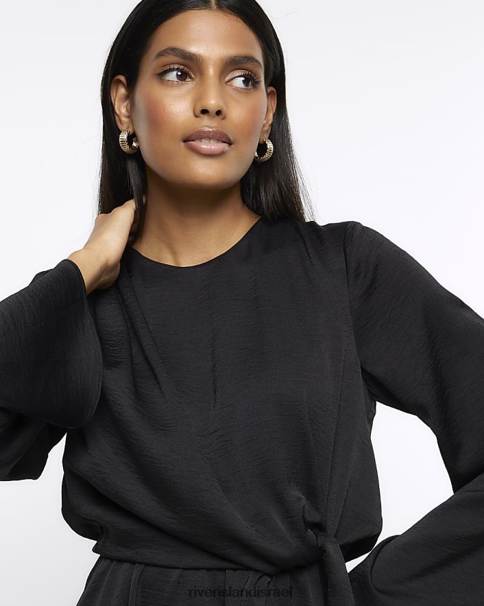 לבוש River Island שמלת מיני עם קשר קדמי שָׁחוֹר נשים BDZ408835