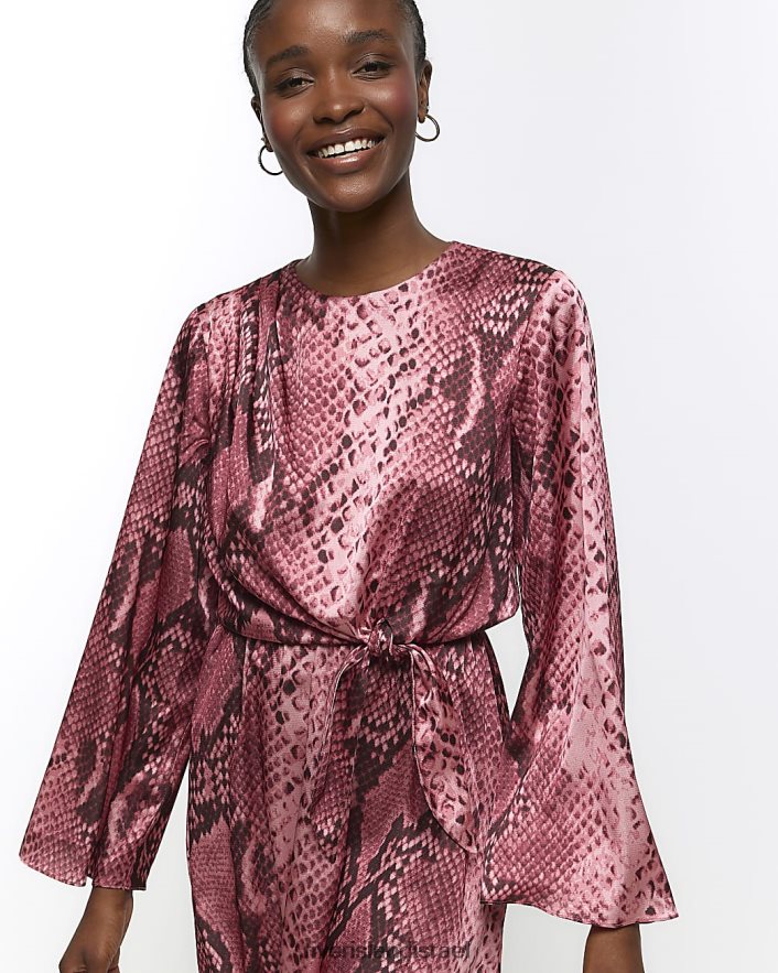 לבוש River Island שמלת מיני עם קשר קדמי וָרוֹד נשים BDZ408837