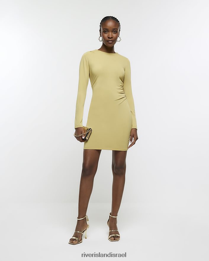 לבוש River Island שמלת מיני בודקון מרופטת ויילונית צהוב נשים BDZ408856