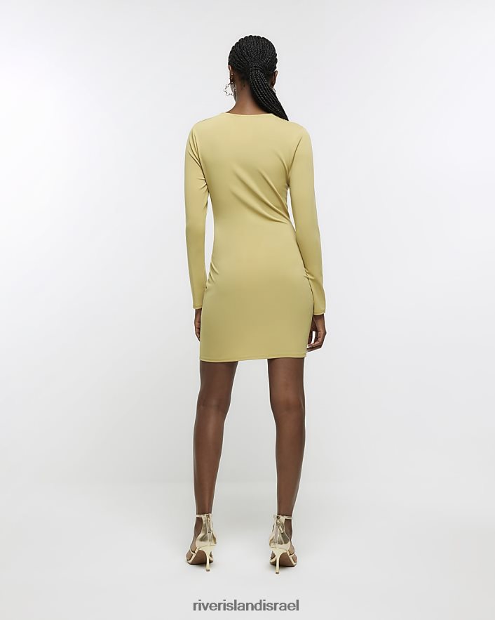 לבוש River Island שמלת מיני בודקון מרופטת ויילונית צהוב נשים BDZ408856