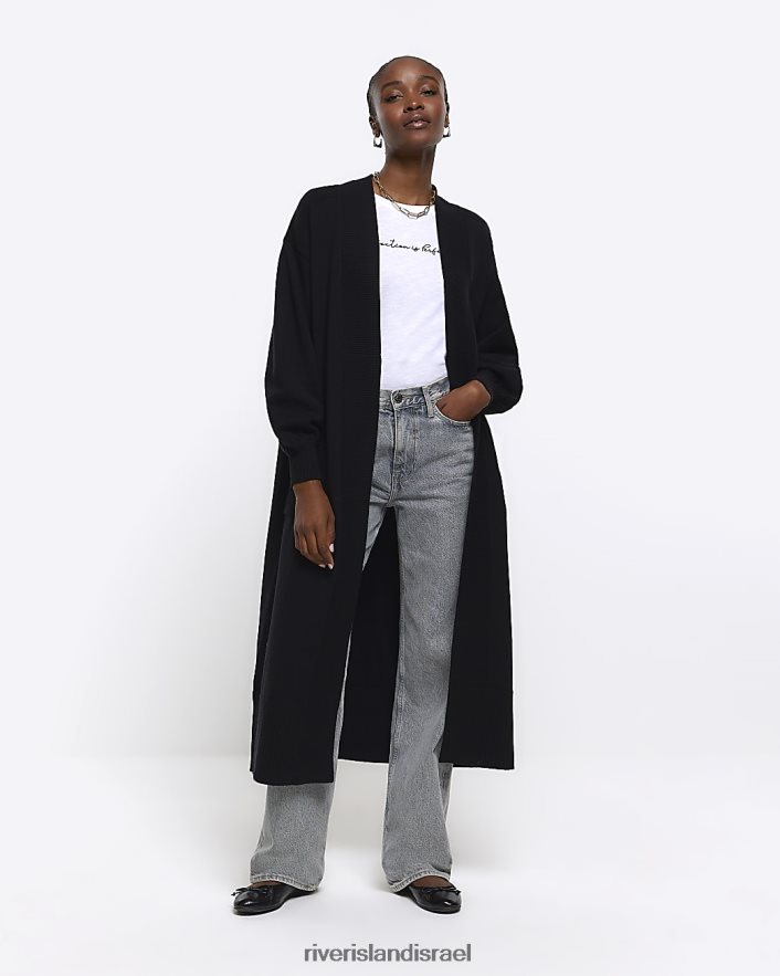 לבוש River Island קרדיגן מקסי מצולע שָׁחוֹר נשים BDZ408858