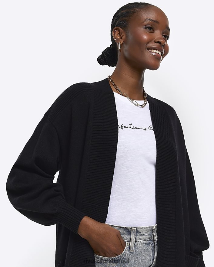 לבוש River Island קרדיגן מקסי מצולע שָׁחוֹר נשים BDZ408858