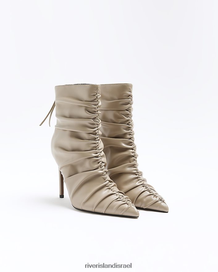 הַנעָלָה River Island מגפונים עם עקב מרופטים בז' נשים BDZ408863