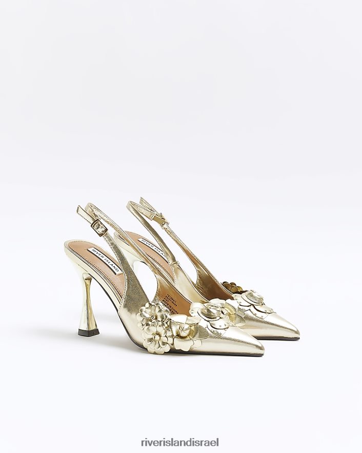 הַנעָלָה River Island פרח נעלי מגרש עם עקבים זהב נשים BDZ408865