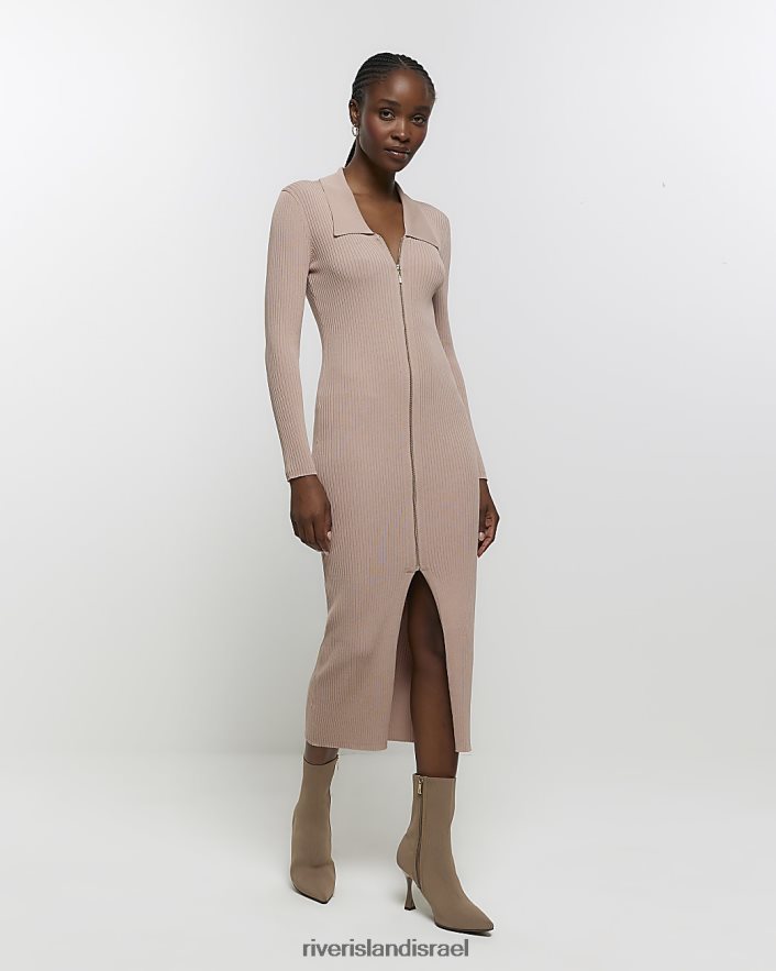 לבוש River Island שמלת מידי סרוגה עם רוכסן אֶבֶן נשים BDZ40886