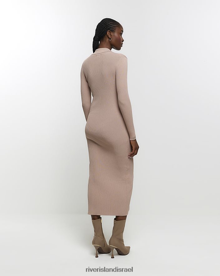 לבוש River Island שמלת מידי סרוגה עם רוכסן אֶבֶן נשים BDZ40886