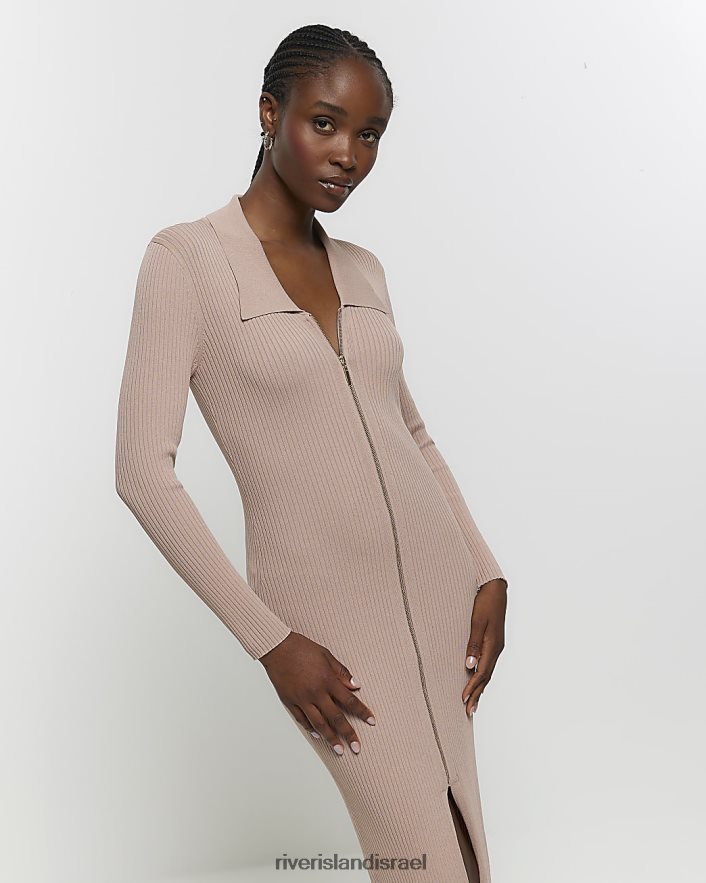 לבוש River Island שמלת מידי סרוגה עם רוכסן אֶבֶן נשים BDZ40886