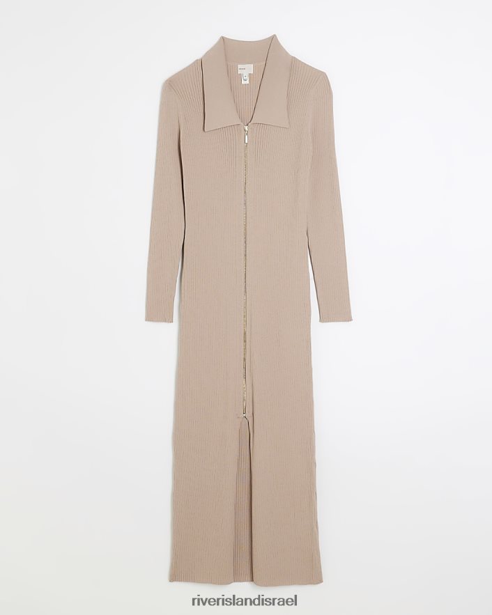 לבוש River Island שמלת מידי סרוגה עם רוכסן אֶבֶן נשים BDZ40886