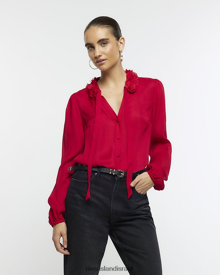 לבוש River Island חולצת שיפון קורז' אָדוֹם נשים BDZ40887