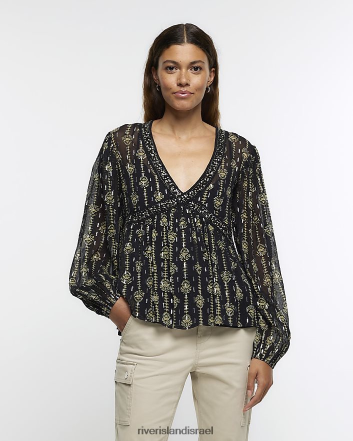 לבוש River Island חולצה מעוטרת פרחונית שָׁחוֹר נשים BDZ408879