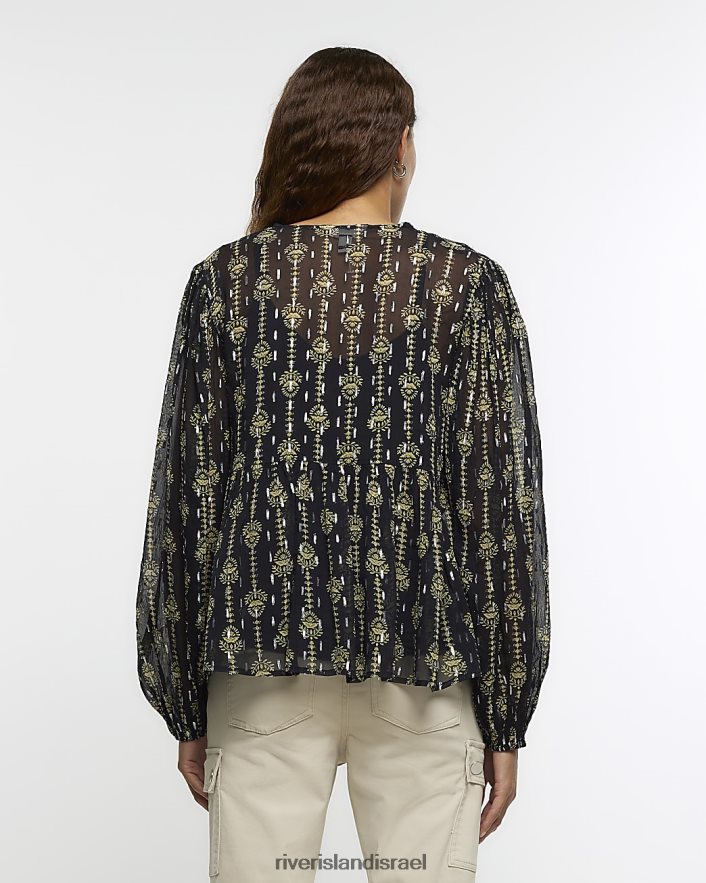לבוש River Island חולצה מעוטרת פרחונית שָׁחוֹר נשים BDZ408879