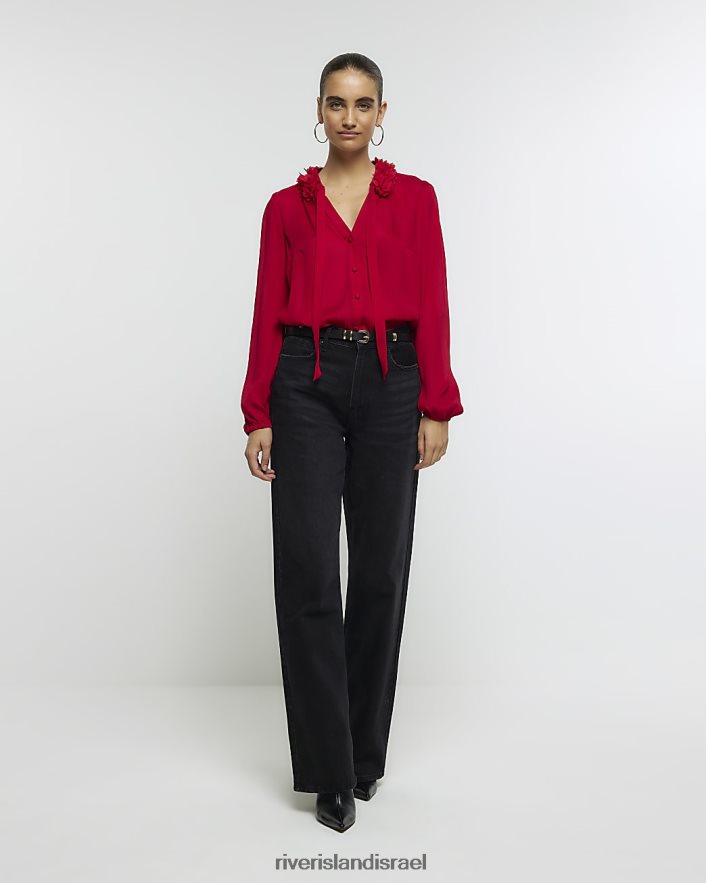 לבוש River Island חולצת שיפון קורז' אָדוֹם נשים BDZ40887