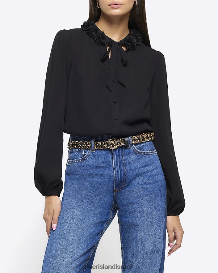 לבוש River Island חולצת שיפון קורז' שָׁחוֹר נשים BDZ40888