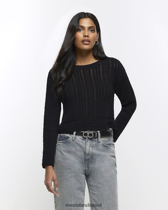 לבוש River Island מגשר יבול סרוגה שָׁחוֹר נשים BDZ408885