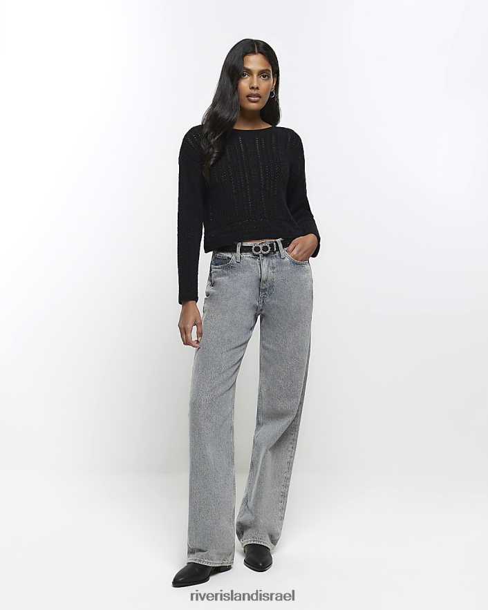 לבוש River Island מגשר יבול סרוגה שָׁחוֹר נשים BDZ408885