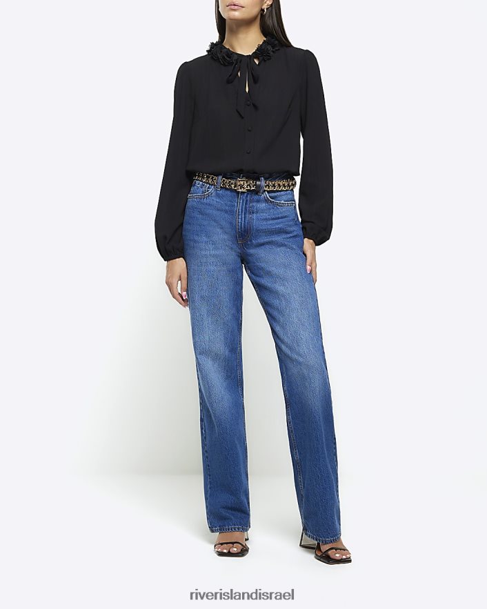 לבוש River Island חולצת שיפון קורז' שָׁחוֹר נשים BDZ40888