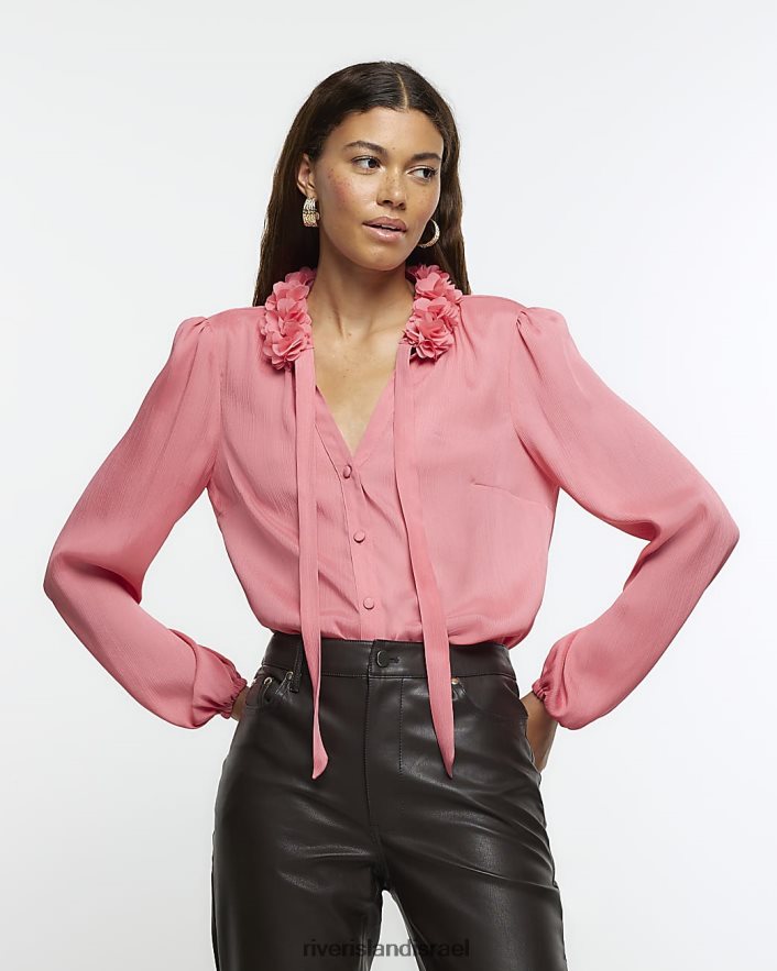 לבוש River Island חולצת שיפון קורז' אלמוג נשים BDZ40889