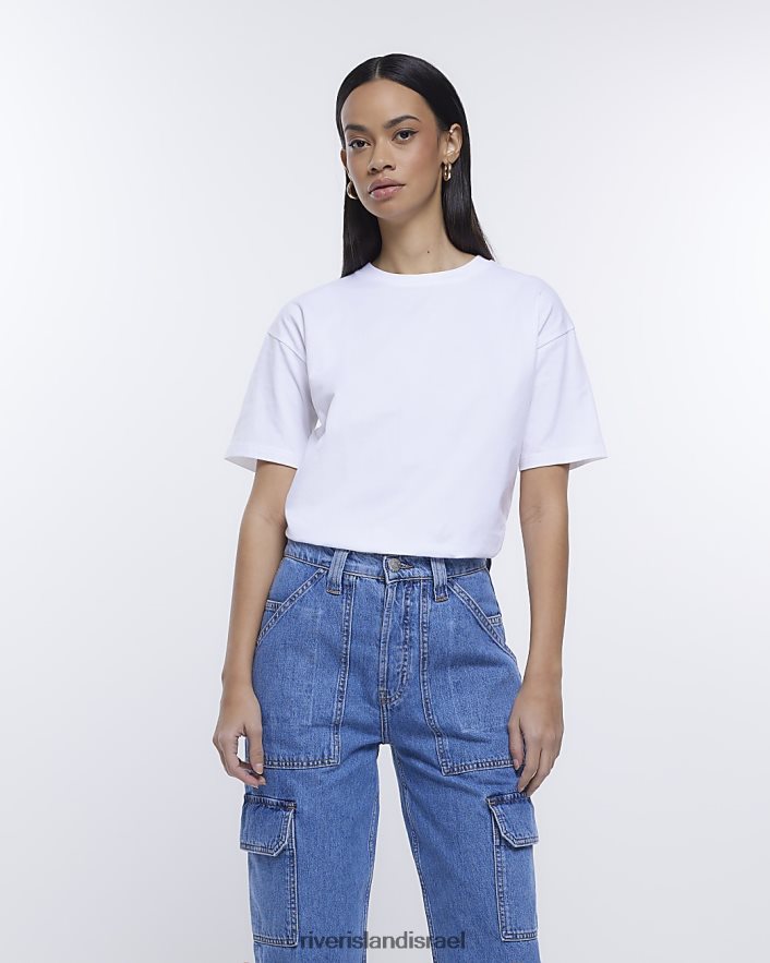 לבוש River Island חולצת טריקו עם שרוולים קצרים לבן נשים BDZ408890