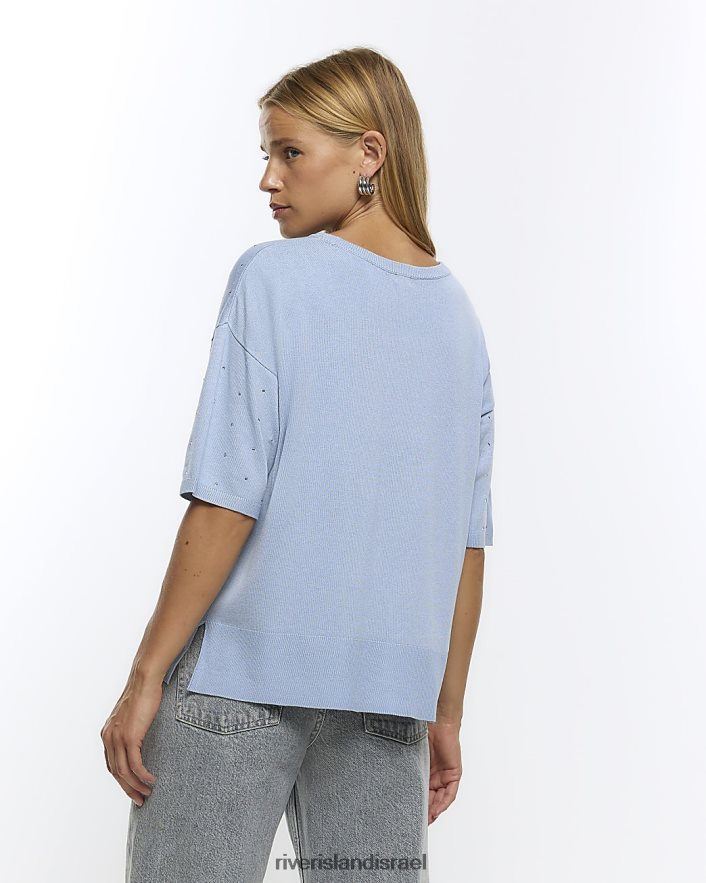 לבוש River Island חולצת טריקו פרט יהלומים כְּחוֹל נשים BDZ408896