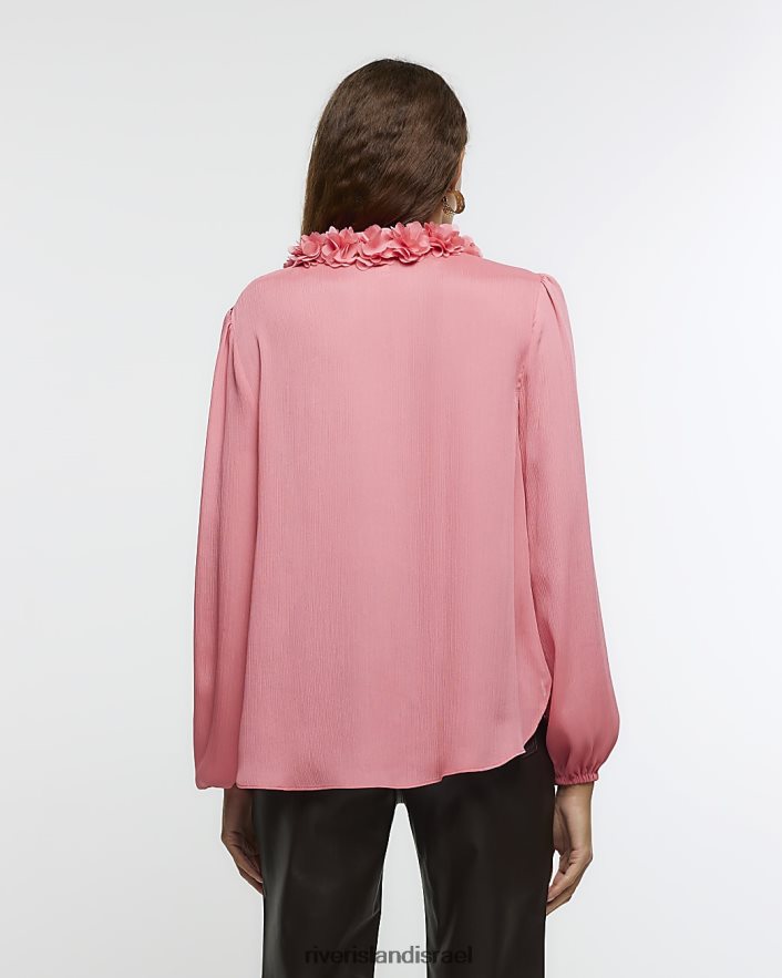 לבוש River Island חולצת שיפון קורז' אלמוג נשים BDZ40889