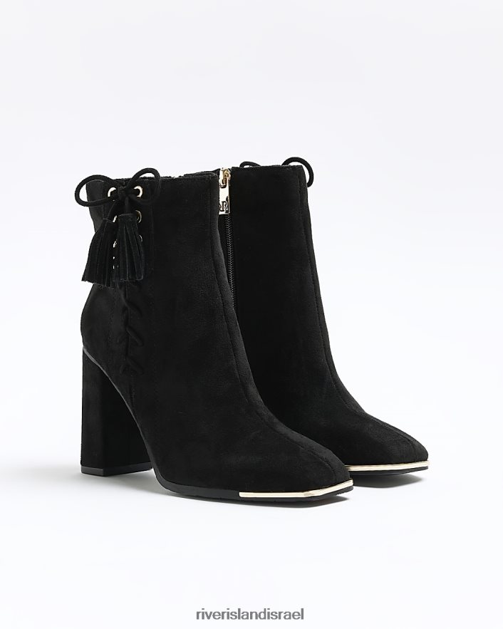 הַנעָלָה River Island מגפיים עם עקבים עם שרוכים מזמש שָׁחוֹר נשים BDZ408914