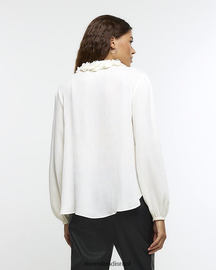 לבוש River Island חולצת שיפון קורז' לבן נשים BDZ40891