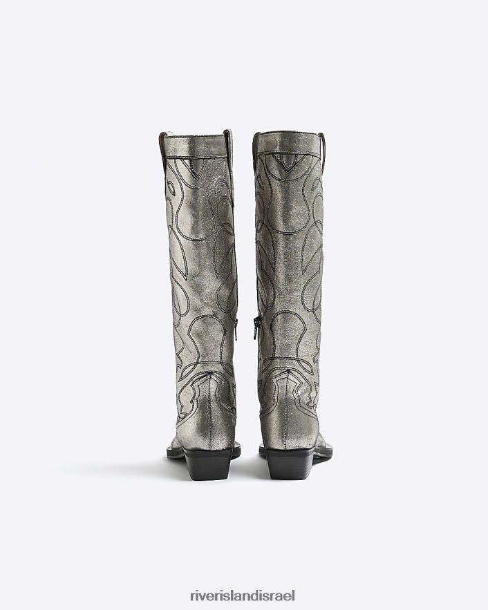 הַנעָלָה River Island מגפי עור מערביים כסף נשים BDZ408924