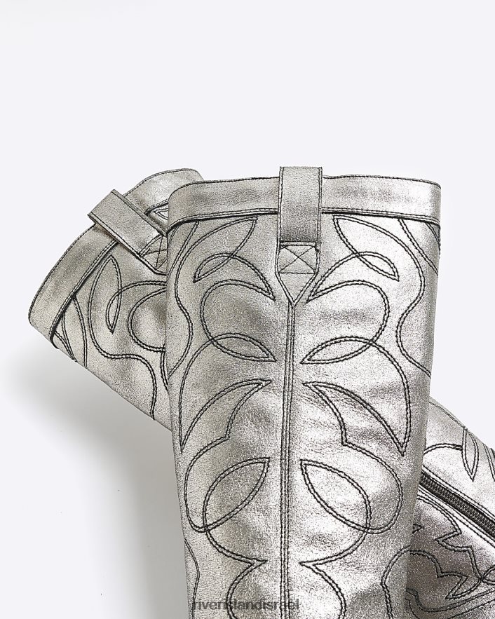 הַנעָלָה River Island מגפי עור מערביים כסף נשים BDZ408924