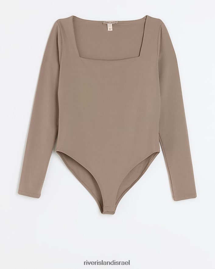 לבוש River Island בגד גוף עם שרוולים ארוכים בז' נשים BDZ40892