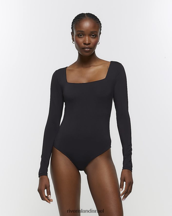 לבוש River Island בגד גוף עם שרוולים ארוכים שָׁחוֹר נשים BDZ40893