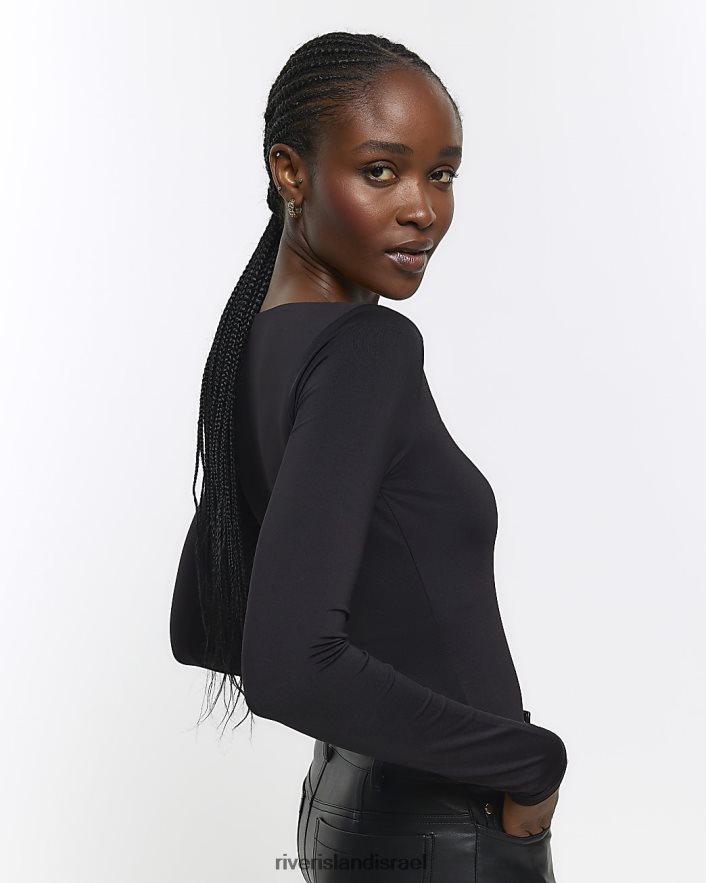 לבוש River Island בגד גוף עם שרוולים ארוכים שָׁחוֹר נשים BDZ40893