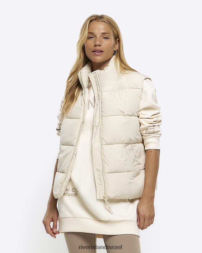לבוש River Island גבעת צוואר גבוה מרופד קרם נשים BDZ408942